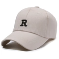 Beige baseball cap featuring black R letter embroidery and curved brim in cotton twill - Adjustable / Light Beige