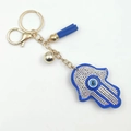 Hamsa hand keychain with blue evil eye, crystal rhinestones and stylish tassel detail - Blue with AB Rhinestones
