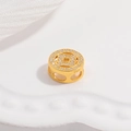S925 sterling silver hollow coin bead with white zircon inlay in golden finish - Gold