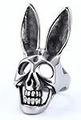 Macro detail of a gothic retro bunny skull ring in oxidized stainless steel finish - US Size 8 / Punk Retro Style (03503)