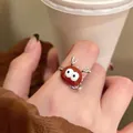 Cute red reindeer ring with silver antlers and adjustable band for women's gift - Maroon Monster Eye Ring