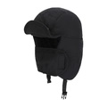 Winter black windproof trapper hat with integrated face mask and chin buckle strap - Black
