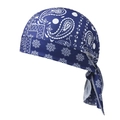 Navy blue paisley paisley bandana hat with stretch fabric and rear tie straps - One Size / 8# Snowflake Navy Blue