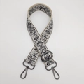 Ethnic paisley embroidered bag strap in beige and grey with metallic swivel hooks - Beige Grey Black Gunmetal Hook