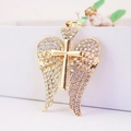 Golden cross pendant with angel wings encrusted with rhinestones for keychains - White