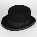 Classic black wool bowler hat with matching ribbon and rolled brim in vintage style - M(56-57cm) / Hard Round Bowler Hat / Black