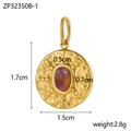 Golden round hammered pendant with oval fuchsia gemstone and dimensions info - Purple