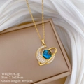 Detailed specs for gold moon and star pendant necklace showing size and weight measurements - Stainless Steel Chain + Copper Pendant / Star Moon Planet Style (A421)