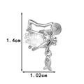 Silver cat-shaped earring with zircon gemstone and fish pendant, 1.4cm high - Cat Pendant Style (0190-7#) / Silver