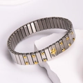 Elastic stainless steel bracelet with silver band and gold star accent charm - K1101-Silver with Gold Star