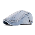 Gorra plana de mezclilla azul claro con costuras en contraste y hebilla lateral ajustable - Azul claro