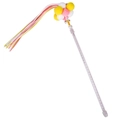 Interactive cat wand toy with colorful macaron plush balls and tassel on a clear stick - Yellow Tassel Beaded Fur Ball (B39408)