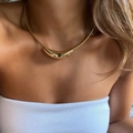 Minimalist gold-plated mirror bean pendant necklace on a sleek snake chain for women - Gold Curved Tube