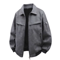 Minimalistische herenjas van donkergrijs suède-look met geribbelde boorden en zakken - XS / Grijs