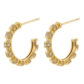 Orecchini a C placcati oro 18K con texture a bambù e zirconi trasparenti incastonati - Oro Zircone Bianco