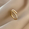 Elegant gold butterfly open ring featuring layered white pearls and micro-pave zircons - Gold - Double Layer Pearl Pave