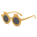 Cute round yellow children's sunglasses with small ear details and dark grey lenses - Yellow Frame Grey Lens