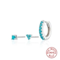 Detailed view of real S925 sterling silver earrings set with blue turquoise stones - Platinum-Turquoise