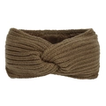 Detail of a brown chunky knit headband with a stylish crossover twist design - Khaki