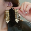 Elegant long gold tassel earrings with shimmering white crystals on a mesh pendant - 18K Gold Plated Sequin Zircon Triangle Tassel (27#)