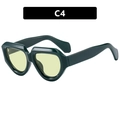 Fashionable retro irregular oversized sunglasses in dark green frame with yellow lenses - As Shown / Solid Green Yellow Lens