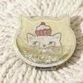 Miroir de maquillage chat avec paillettes dorées mobiles et joli motif de chat - Doré