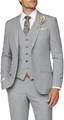 Detailed texture of slim fit light grey business suit with three-piece suit details - Light Gray