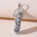 Detailed view of silver hexagonal crystal pendant filled with grey stone chips - Resin Silver Stone