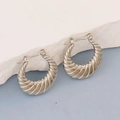Chic silver stainless steel twisted hoop earrings with irregular geometric texture - Silver Style K7-41
