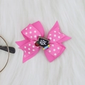 Detail of pink polka dot hair bow with school themes like chalkboard and apple - Deep Pink