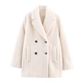 Women's cream double-breasted sherpa coat in mid-length with classic lapel and black buttons - XS / Milky White
