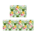 Tropical crystal velvet kitchen mat with pineapple and palm leaf patterns on striped background - Wonderful Fruits