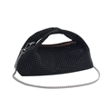 Elegant black rhinestone evening bag with knotted handle and silver chain strap - Black