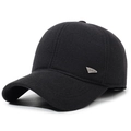Gorra de béisbol de invierno negra en lana gruesa con insignia metálica deportiva plata - Ajustable / Negro