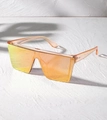 Lunettes de soleil carrées oversize tendance avec verres dégradés orange et monture orange - Champagne / Miroir Rose