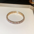 Gold plated open bangle with double rows of pink and white zircon stones for women - Gold Purple Zirconia Bangle (A2121)
