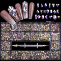 21-grid nail art rhinestone set with AB crystals and dual-ended wax dotting pen tool - 1000PCS Large Diamonds Set