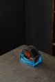 Japanese style wood and blue resin coaster set with rectangular storage holder stand - 6-Piece Blue Round Pine Wood Coasters With Base