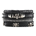 Men's multilayer punk braided leather bracelet set with silver skull and bead accents - Style 2/Black Leather Metal Ring Skull Multi-layer Bracelet