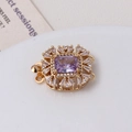 Macro detail of gold flower clasp with purple rectangle gemstone for DIY jewelry making - 09#15*21mm--Purple Rectangle Double Row Clasp