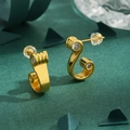 Élégantes boucles d'oreilles note de musique dorées avec zircon sur fond vert riche - Style Note de Musique Or Zirconia