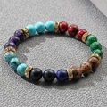 Colorful natural stone beaded bracelet with golden rhinestone spacers in bohemian style - Multi-color