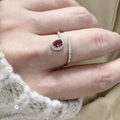 S925 sterling silver ring with oval red garnet and small white gemstones in open design - Natural Garnet Snake Ring LR089
