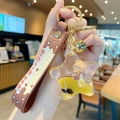 Brown bear milk tea liquid star keychain with golden ring and yellow liquid drift bottle - Bear Milk Tea - Star Shape