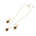 Set gioielli in acciaio inossidabile dorato con collana sole e orecchini tondi - Set Smalto Nero / Nero