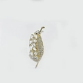 Elegant gold leaf brooch with crystals and rectangular gemstones on white backdrop - 325# Wheat Ear