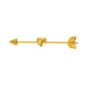 Golden stainless steel industrial piercing arrow bar with heart charm on white background - Gold