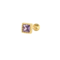 Minimalist gold square stud earrings with purple zircon and screw back closure - Purple