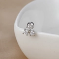 Macro shot of silver three-stone cluster earrings with secure screw-back ball closure - Y20437-7 Silver - Triple Drill