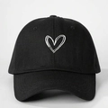 Berretto da baseball classico in cotone nero con cuore ricamato bianco e fibbia regolabile - Taglia unica / Nero